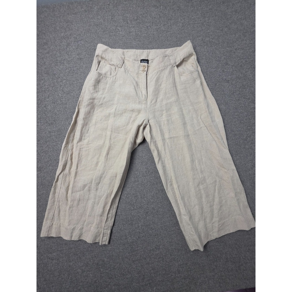 Eileen Fisher Capri Pants Womens S Beige Oatmeal Linen Cropped Wide Leg Outdoor